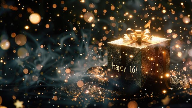 Happy birthday, happy 16: cheerful text celebrating the joyous occasion of turning sixteen, a milestone filled with happiness and excitement