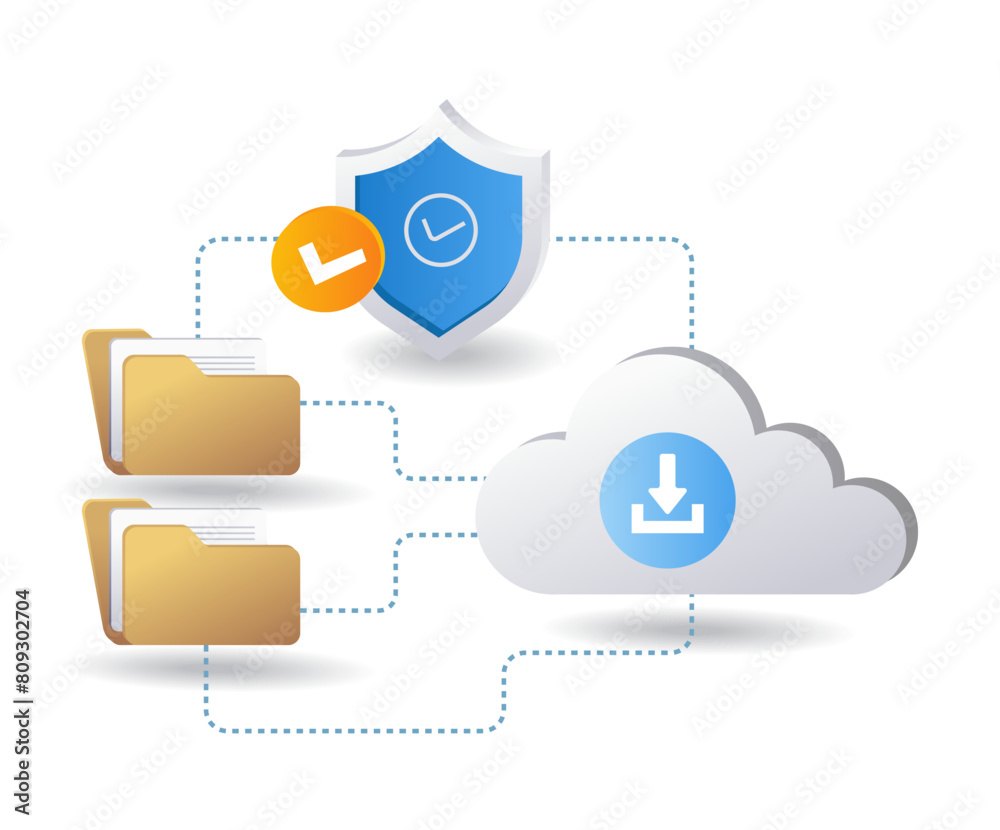 Aufkleber technology data server cloud security, infographic 3d illustration flat isometric