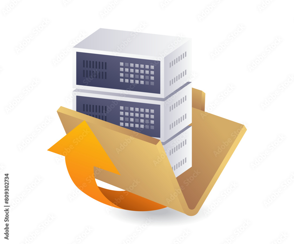 Poster technology data cloud server folder, infographic 3d illustration flat isometric