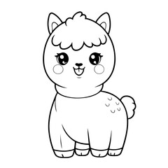 Cute vector illustration Alpaca for toddlers colouring page