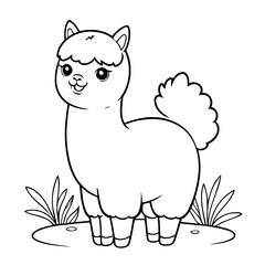 Cute vector illustration Alpaca doodle for toddlers colouring page