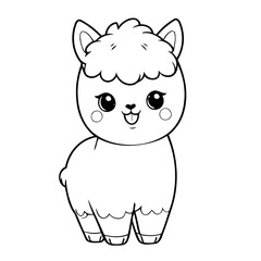 Cute vector illustration Alpaca doodle for kids coloring worksheet