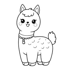 Vector illustration of a cute Alpaca drawing for toddlers colouring page