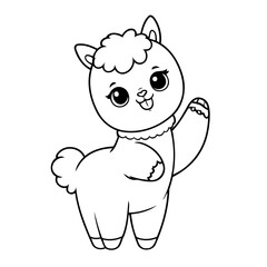 Vector illustration of a cute Alpaca drawing for kids colouring activity