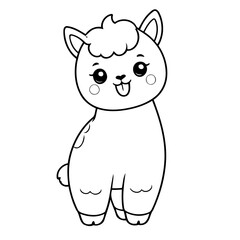 Cute vector illustration Alpaca colouring page for kids