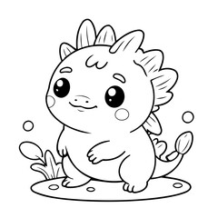 Fototapeta premium Cute vector illustration Axolotl drawing for kids colouring activity