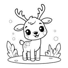 Simple vector illustration of Caribou hand drawn for kids coloring page