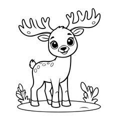 Fototapeta premium Simple vector illustration of Caribou drawing for kids colouring activity