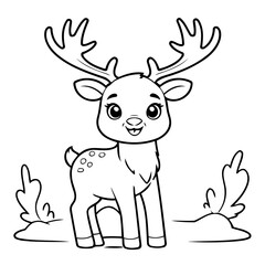 Vector illustration of a cute Caribou doodle for toddlers colouring page