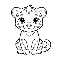 Simple vector illustration of Cheetah drawing for kids colouring activity