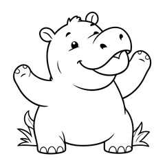 Cute vector illustration Hippo drawing for kids page