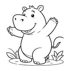 Simple vector illustration of Hippo for kids colouring worksheet