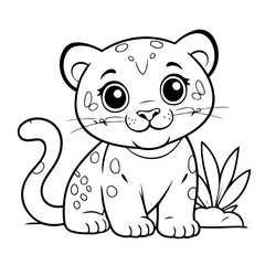 Cute vector illustration Jaguar doodle black and white for kids page