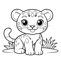 Simple vector illustration of Jaguar hand drawn for kids page