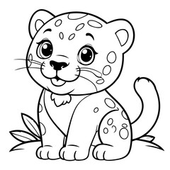 Cute vector illustration Jaguar drawing for toddlers coloring activity