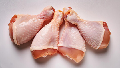 Group of raw chicken legs on white background top view