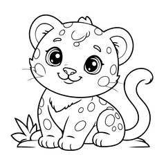 Vector illustration of a cute Leopard drawing for kids colouring activity
