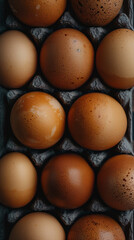 Close-up of brown eggs in a carton