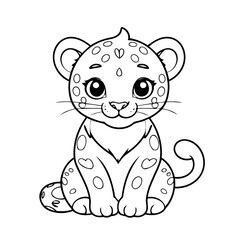 Vector illustration of a cute Leopard drawing for kids colouring page