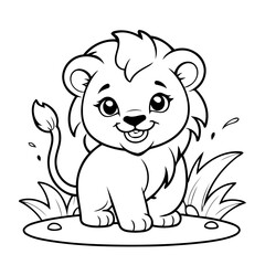 Fototapeta premium Vector illustration of a cute Lion drawing for colouring page