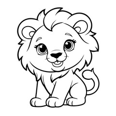 Cute vector illustration Lion doodle black and white for kids page