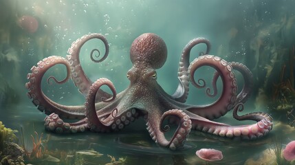 A monstrous octopus emerges from the depths, its tentacles glowing with supernatural energy