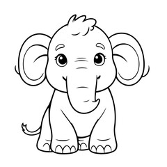 Cute vector illustration Mammoth hand drawn for kids coloring page