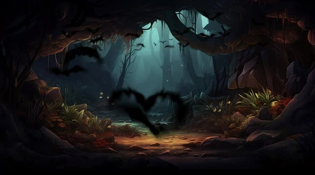 Mystical night forest with a flying bat. Enchanting fantasy scene with eerie ambiance.
Seamless looping 4k time-lapse virtual video animation background. Generated AI