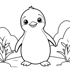 Simple vector illustration of Penguin for kids coloring page