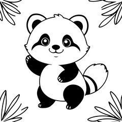Vector illustration of a cute RedPanda drawing for toddlers coloring activity
