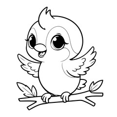 Cute vector illustration Woodpecker doodle for toddlers colouring page