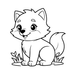 Vector illustration of a cute Wolf doodle for toddlers colouring page