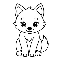 Vector illustration of a cute Wolf drawing for kids colouring activity