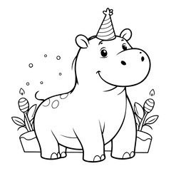 Vector illustration of a cute hippo doodle for kids coloring worksheet
