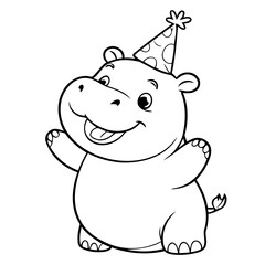 Cute vector illustration Hippo hand drawn for kids coloring page