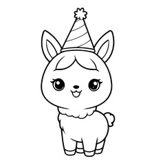Cute vector illustration Llama for kids colouring page