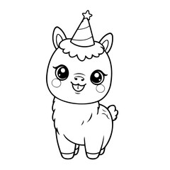 Cute vector illustration Llama colouring page for kids