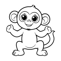 Vector illustration of a cute Monkey doodle colouring activity for kids