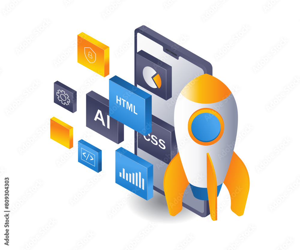 Poster Startup web application developer infographic 3d illustration flat isometric