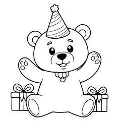 Cute vector illustration Bear drawing for kids colouring activity