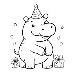 Cute vector illustration hippo drawing for toddlers book