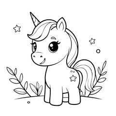 Vector illustration of a cute Unicorn drawing for children page
