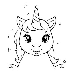 Cute vector illustration unicorn for kids colouring worksheet