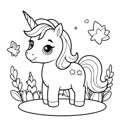 Simple vector illustration of Unicorn colouring page for kids