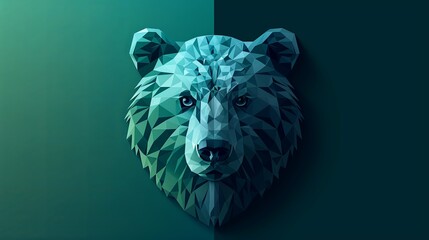 3D illustration of a bear's head. The bear is looking straight at the viewer with a serious expression. The background is a dark blue color.