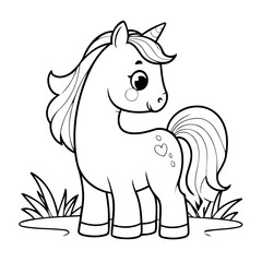 Cute vector illustration Horse drawing for kids page