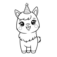 Cute vector illustration Llama drawing for kids page