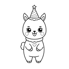Vector illustration of a cute Llama drawing for colouring page