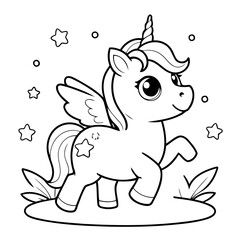 Cute vector illustration Unicorn colouring page for kids