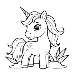 Simple vector illustration of Unicorn colouring page for kids